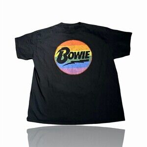 David Bowie T-Shirt Mens 2XL Black Pride Rainbow Circle Logo Graphic Crew